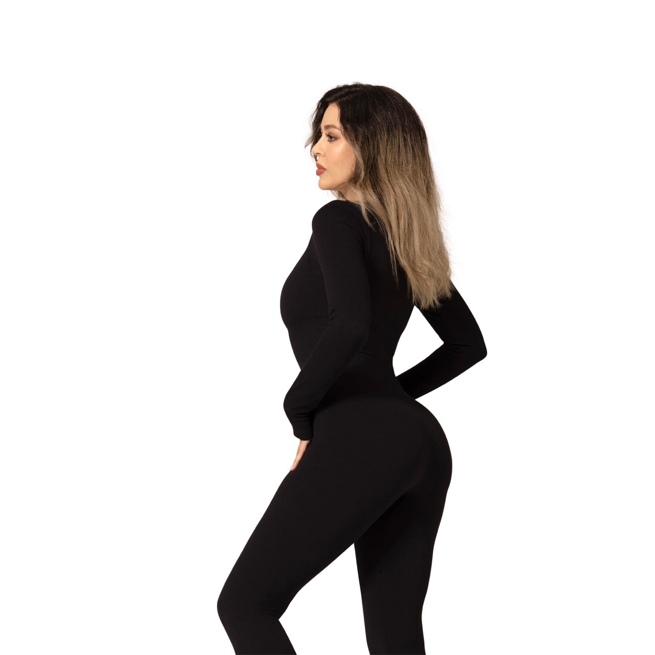 Ribbad långärmad bodysuit med stark stödnivå