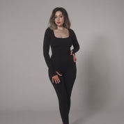 Ribbad långärmad bodysuit med stark stödnivå